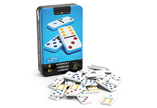 Classic Blue Double 6 Dominoes In Tin